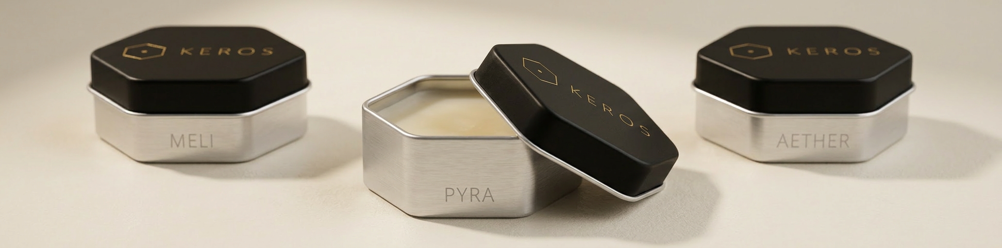 KEROS solid perfume tins — the full collection
